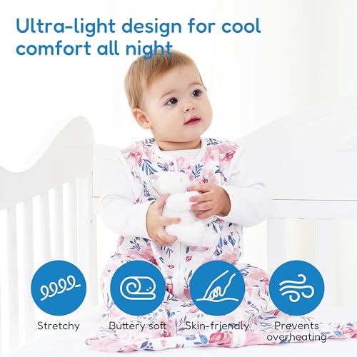 Image of TotAha Sleep Sack 0-6 Months 3-Pack,Stretchy,Buttery Soft Swaddle Transition Sleeping Bag,Light Baby Wearable Blanket with 2-Way Safe Zippers for Girls, 0.5 TOG