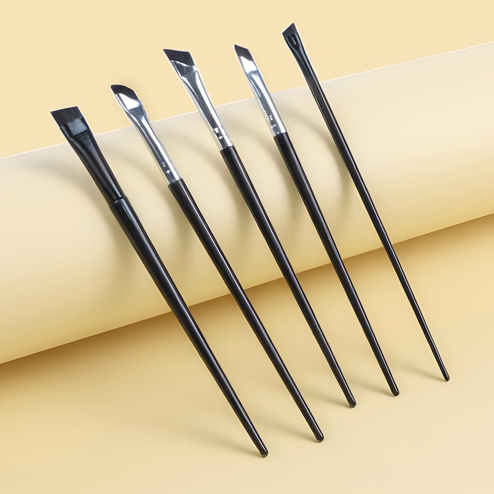 Flintronic Pinceaux à Maquillage, Lot de 5 Pinceaux Maquillages Professionnel, Pinceau Eye-liner Biseauté, Pinceau de Maquillage pour Les Yeux, pour Fards à Paupières, Sourcils et Contour des Lèvres