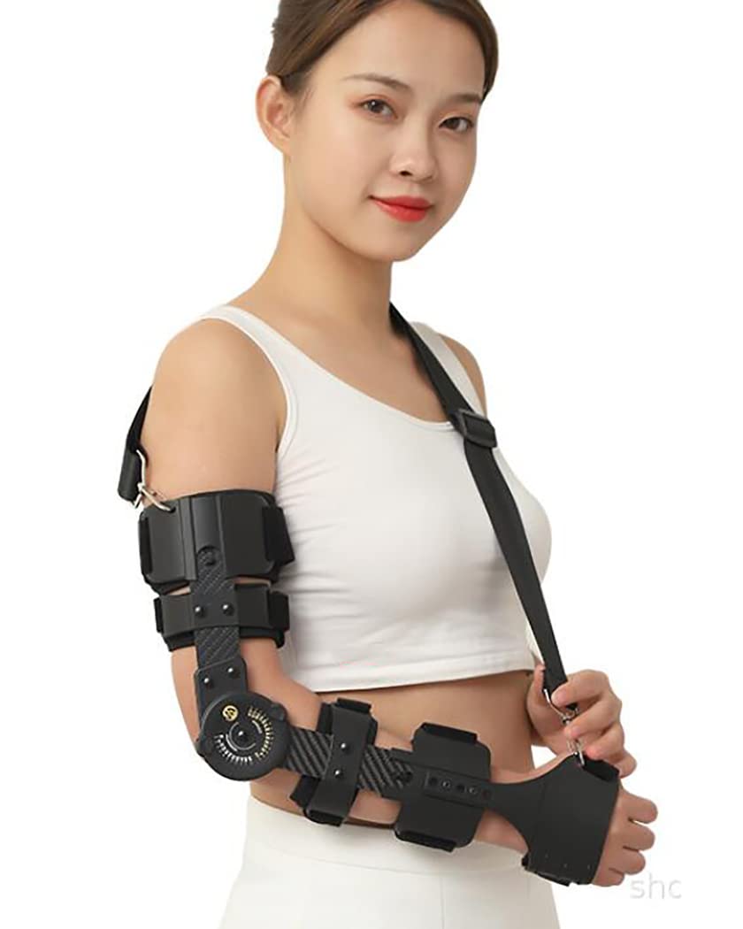 Ortesis de codo ajustable, codera con bisagras, soporte de codo de fibra de carbono, fijador de férula, recuperación de lesiones postoperatorias, cabestrillo para brazo de codo, derecho (tal