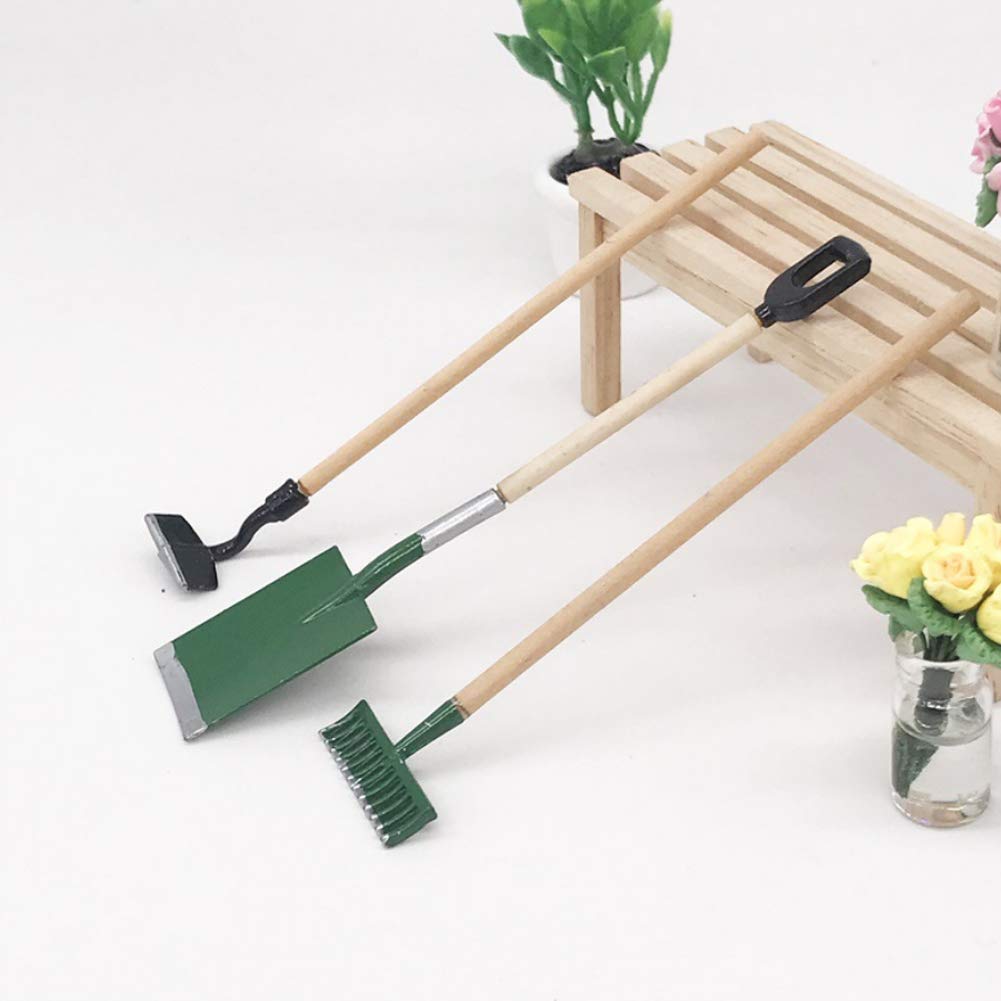 3-teiliges Mini-Gartenwerkzeug-Set 1:12 – Schaufel, Rechen, Hacke Für Puppenhaus & Diorama | Detailierte Deko