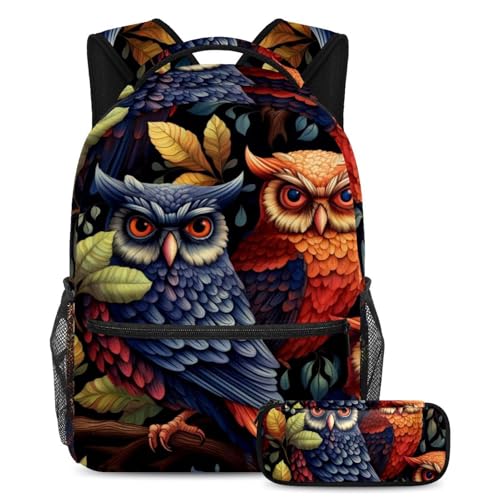 Cartables grande capacité motif chouette cool avec trousse style large pour ados