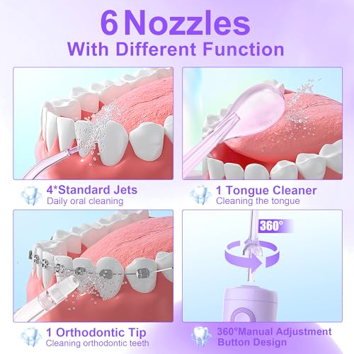 Munddusche Kabellos, Munddusche Testsieger 2025, 5 Modi& 8 Düsen Tragbare 350ML Elektrische Munddusche Zahndusche für Hause und Reisen, IPX7 Wasserdicht – Bild 4