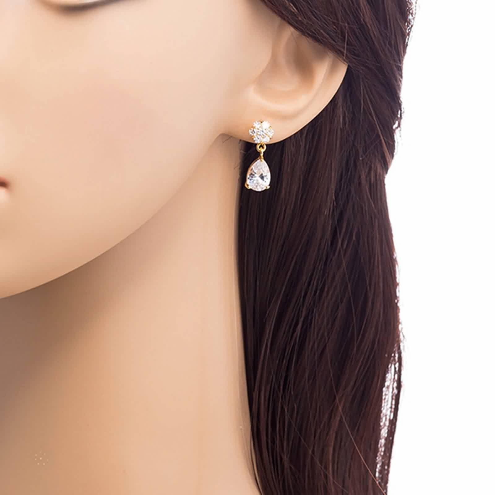 Kolczyki damskie z żółtego złota Au375 9K, Moissanit kwiaty Stud kolczyki szlif kropli, kolczyki boho złoto 375 prawdziwe złoto biżuteria