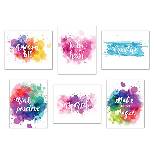 Inspirational Wall Art-Inkblot: Set of 6-Phrases of Wisdom Unframed Poster Art (8