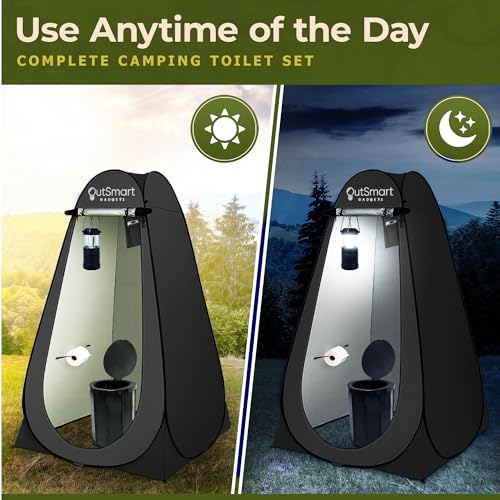Image of Outdoor Portable Toilet Set for Adults with Camping Night Lantern, Folding XL Toilet, Pop Up Privacy Tent and Carry Bags, Multipurpose Potty, Washable and Foldable for RV Travel