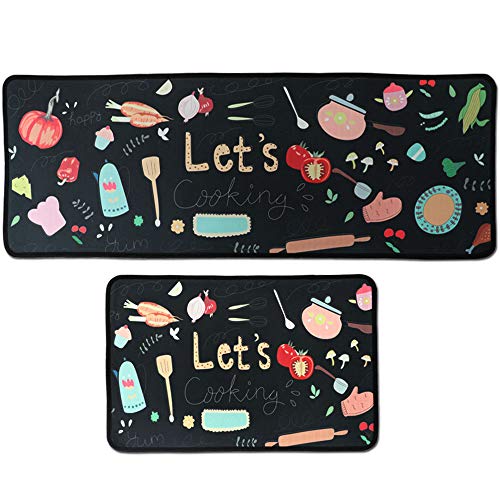 LEEBEI Tapis de Cuisine Antidérapant Lavable,Cuisine Chambre Salle de Bain Paillasson Intérieur Tapis,Anti-Fatigue en Polyester Tapis (Vegetables, 15,7 × 23,6 Pouces + 15,7 × 47,2 Pouces) Cover