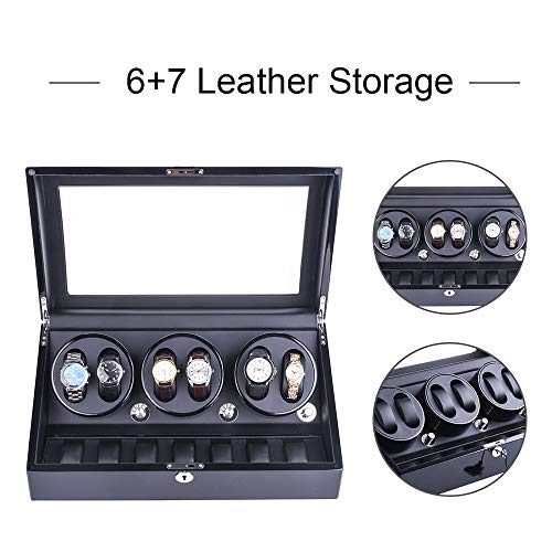 Uhrenbeweger,DUKWIN Automatische Uhrenbox/Kasten Watch Winder 6+7 Uhren Armbanduhr mit 4 Modi leiser Motor Rotieren ca.6-7mal/Min Rotations programmen