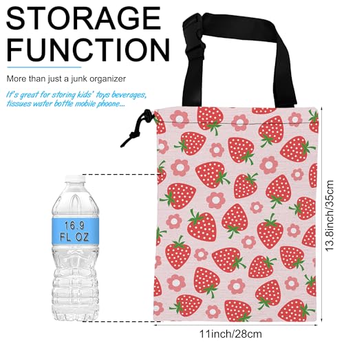 Image of Car Trash Bag Strawberry Flower Car Garbage Bag Hanging Car Trash Can for Back Seat with Drawstring