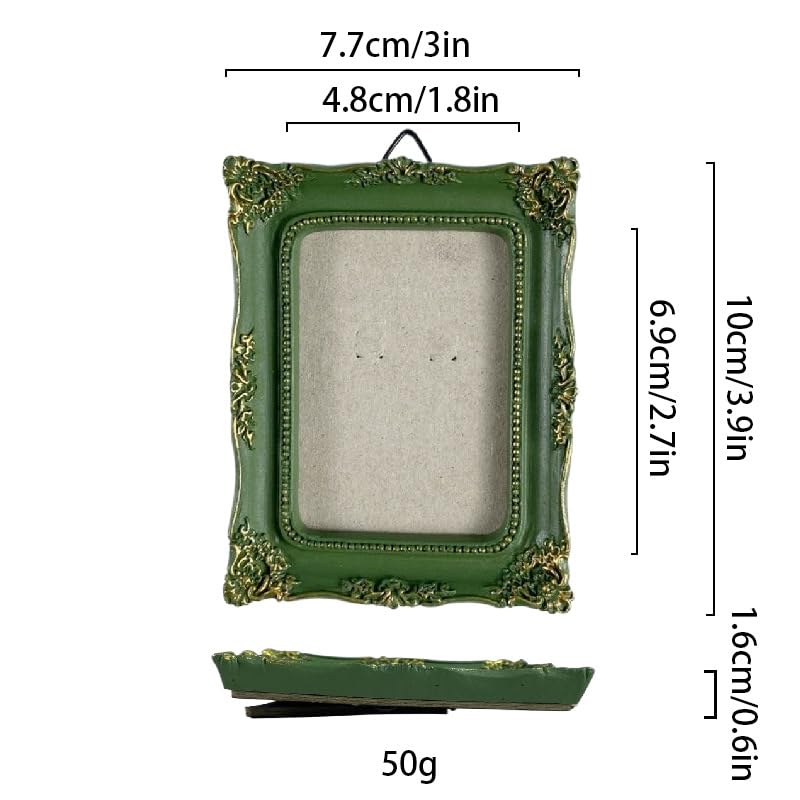 Image of Vintage Decorative Mini Picture Frames Set, Black with Gold Accents, 3 Pack Antique Style Resin Photo Frames for Wall Display, DIY Jewelry, Photography (Green)