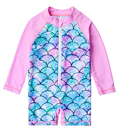 Cozople Baby Boys Girls Rash Guard Swimsuit Summer UPF 50+ Sun Protection Long Sleeve Bathing Suit Blue Pink 18-24 Months