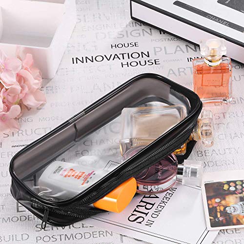 Clear PVC Zipper Pen Pencil Case,Portable Travel Toiletry Bag,Big Capacity Stationery Pencil Bag(Black an&White)