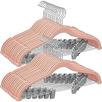 SONGMICS 30-Pack Pants Hangers, 16.7-Inch Long Velvet Trousers Hangers with Adjustable Clips, Heavy-Duty, Non-Slip, Space-Saving for Pants, Skirts, Coats, Dresses