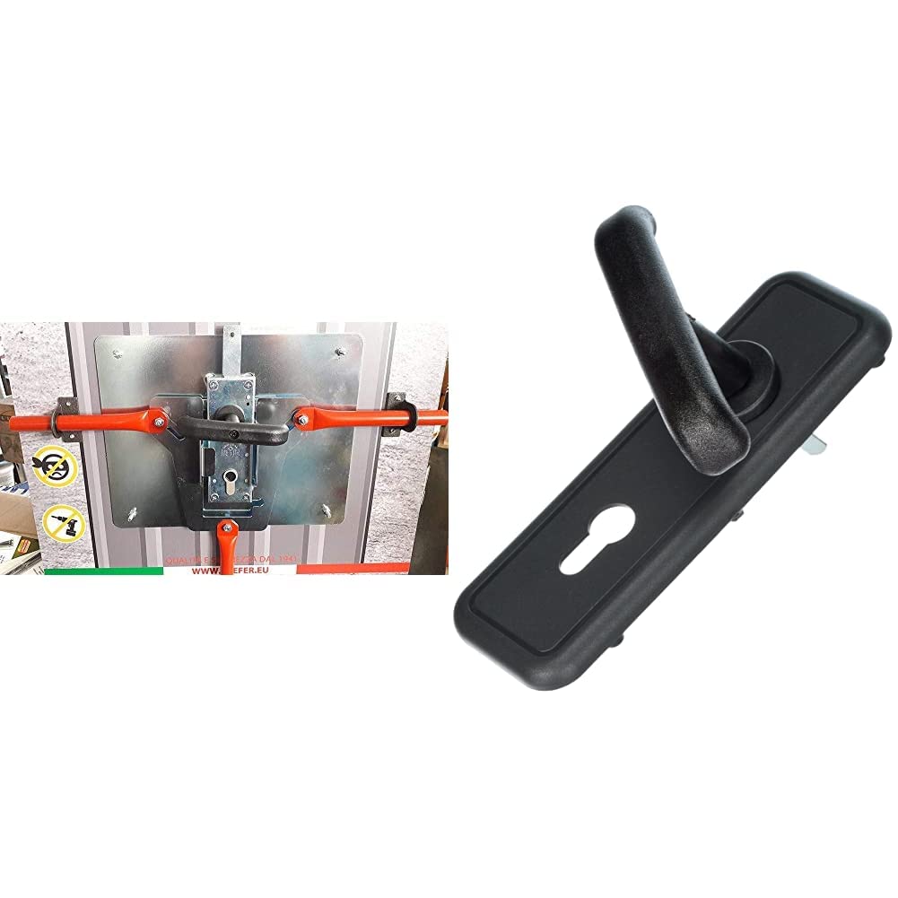 Prefer Kit Sicurezza per Basculante/Garage, Serratura Cilindro a Profilo Europeo, 4 Punti di Chiusura, Chiave Punzonata & Set Placca e Maniglia per Basculante/Garage