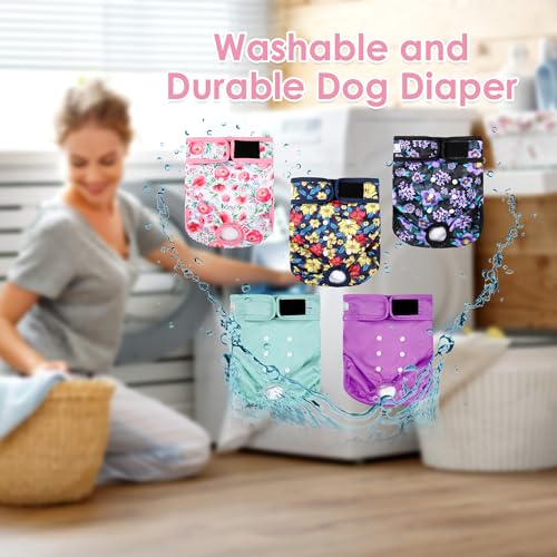 Image of 5Pack Dog Diapers Washable,Reusable Female Diaper for Doggie,Highly Absorbent Dog Diaper,Adjustable Leakproof Puppy Diapers Skirt for Heat,Incontinence,Period Doggy Nappies