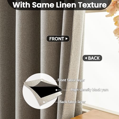 Image of COSVIYA 100% Blackout Natural Linen Curtains & Drapes 72 Inch Length | Light Blocking Full Room Darkening Grommet Insulated Thermal Window Panels for Bedroom /Living Room,52x72 inches,2 Panels