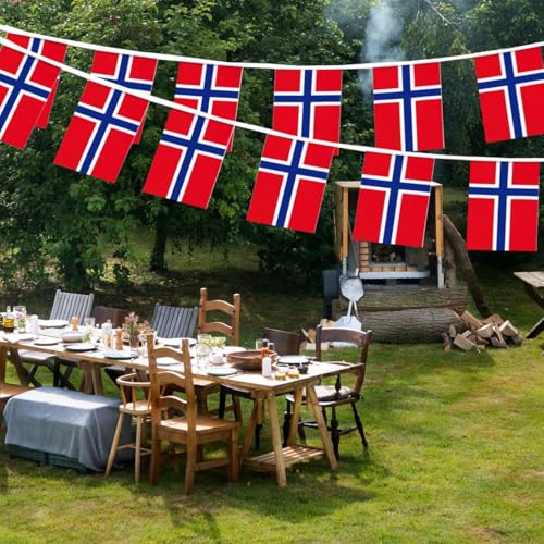 Image of Norway Flags Norwegian String Flag Banners for Patriotic Events Independence Day Sports Bars Inside Outside Decorations 33 Feet 30 Flags