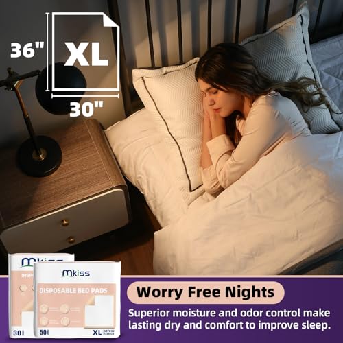 Image of MKISS 30 inch x 36 inch Disposable Bed Pads [50 Counts], Heavy Absorbency Underpad