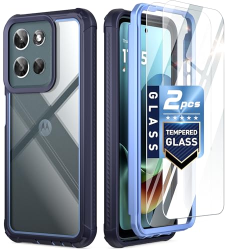 Poetic Guardian Case for Motorola Moto G 5G 2026/Moto G Play 2026, [20FT Mil-Grade Drop Tested],[2 Tempered Glass Screen Protector] Full-Body Shockproof Clear Cover Case, Blue/Clear