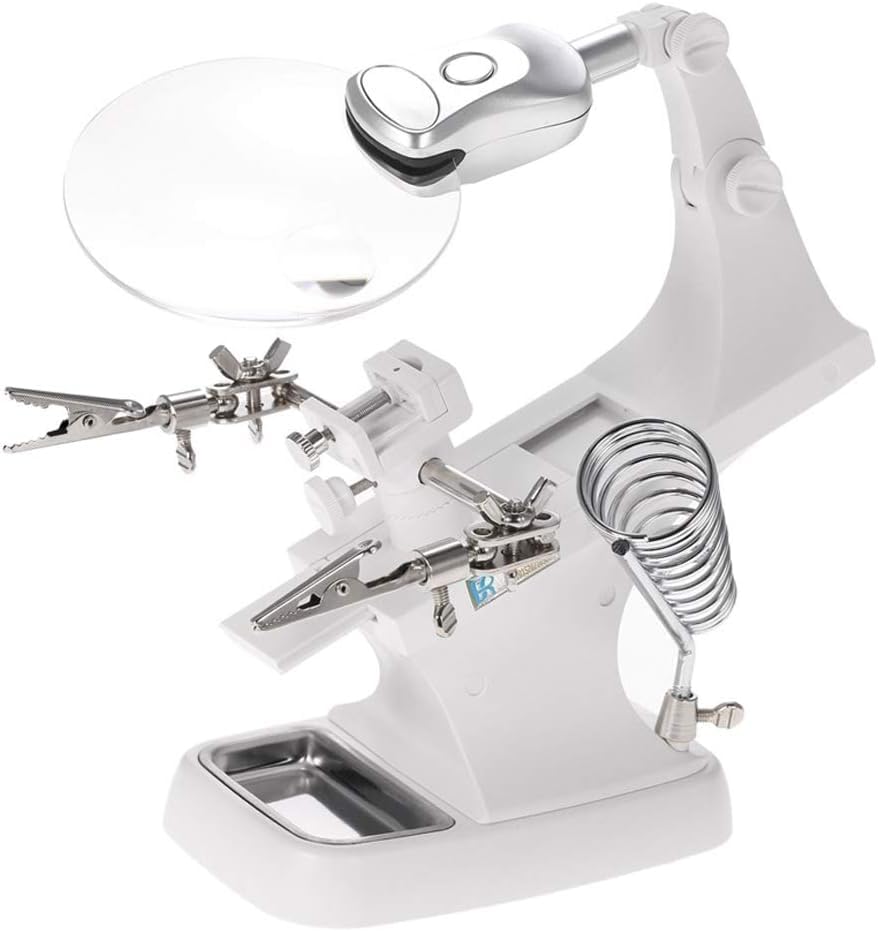 MMOBIEL Helping Hand Soldering Station LED Light Hands Free 360° rotating Magnifying Glass Stand with Clamp and Clips-image-21