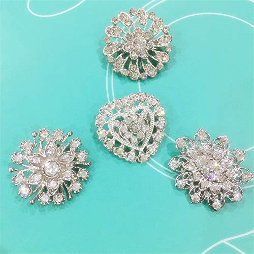 Zinsbedi Fashion Lot 12Pcs Rhinestone Crystal Flower Wedding Brooches Pins Set (Silver Plated) #TOP1