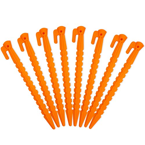Camping Tent Stake Pegs / 8 Pack Outdoor Plastic Stakes for Christmas Holiday Decoration Bounce House Rain Tarps Outdoor Activities Durable Plastic Safety Orange-8.8inches