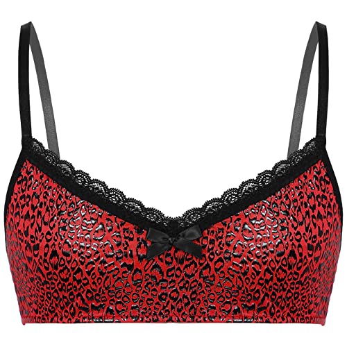 Doomiva Mens Adult Sissy Cross Dresser Lingerie Lace Sheer Training Brassive Bralette Y-Back Bra Top Red A XX-Large