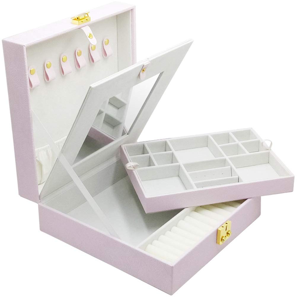 Joyero de Almacenamiento Simple de Cuero de PU con Cerradura, Pendientes, Collar, Caja de Embalaje, Estuches y exhibidores