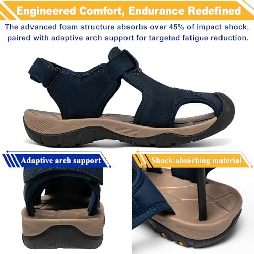 Image of Men's Sport Sandals Closed Toe Leather Hiking Athletic Walking Outdoor Beach Trail River Fishing Water Shoes Lightweight Comfortable Waterproof