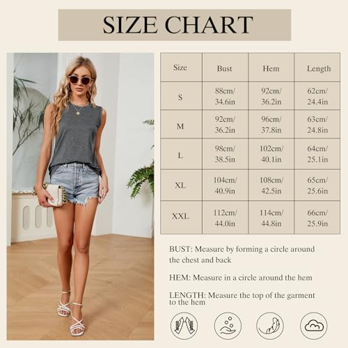 Zhiaek Camiseta Sin Mangas Mujer Verano Cuello Redondo Suelto Camisola Color Sólido Basic Chaleco Blusa T Shirt