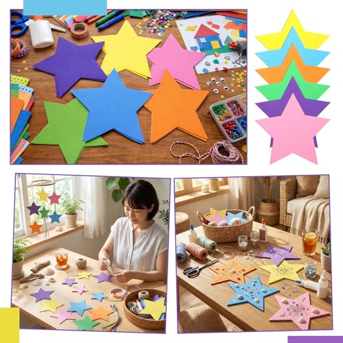 Image of Ireer 48 Pcs Large Star Shaped Foam Cutouts 6 Inch Neon Bulletin Board Decor Star Shape Cutouts DIY Crafts for Classroom Craft Project Party Supplies Chalkboard Wall Decor