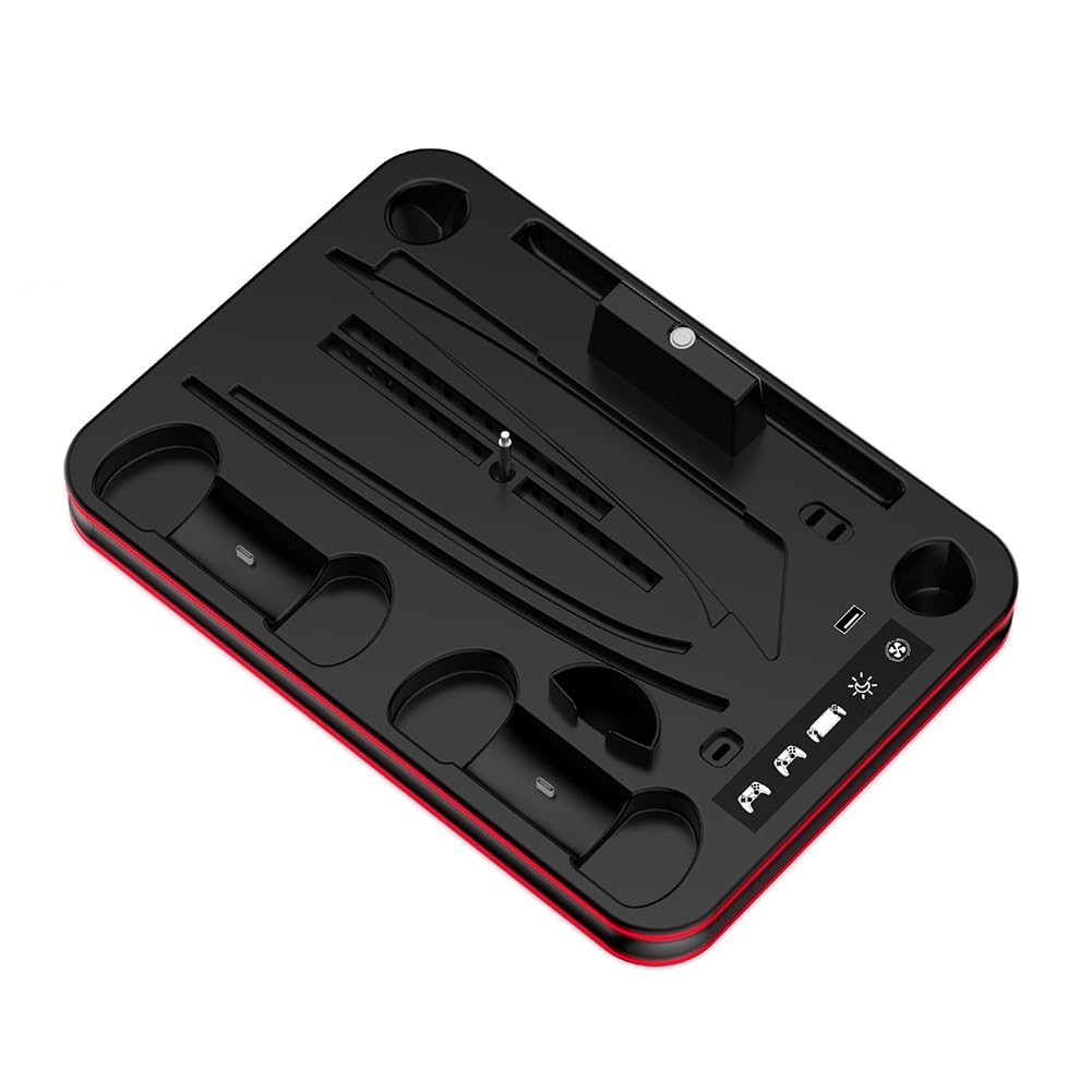 Dock di ricarica for controller JUCHRZEY con luce RGB for stazione di raffreddamento del portale PS5 for PS5/PS5 Slim Disc e digitale (B)