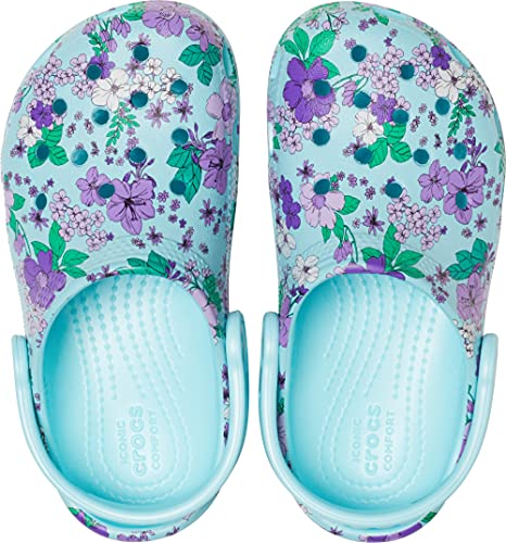Image of Crocs Kid's Crocs Kid's Classic Floral Clog|Water Shoe for Toddlers|Slip On Girls' Sandal Shoe, Ice Blue, C10 M US Toddler