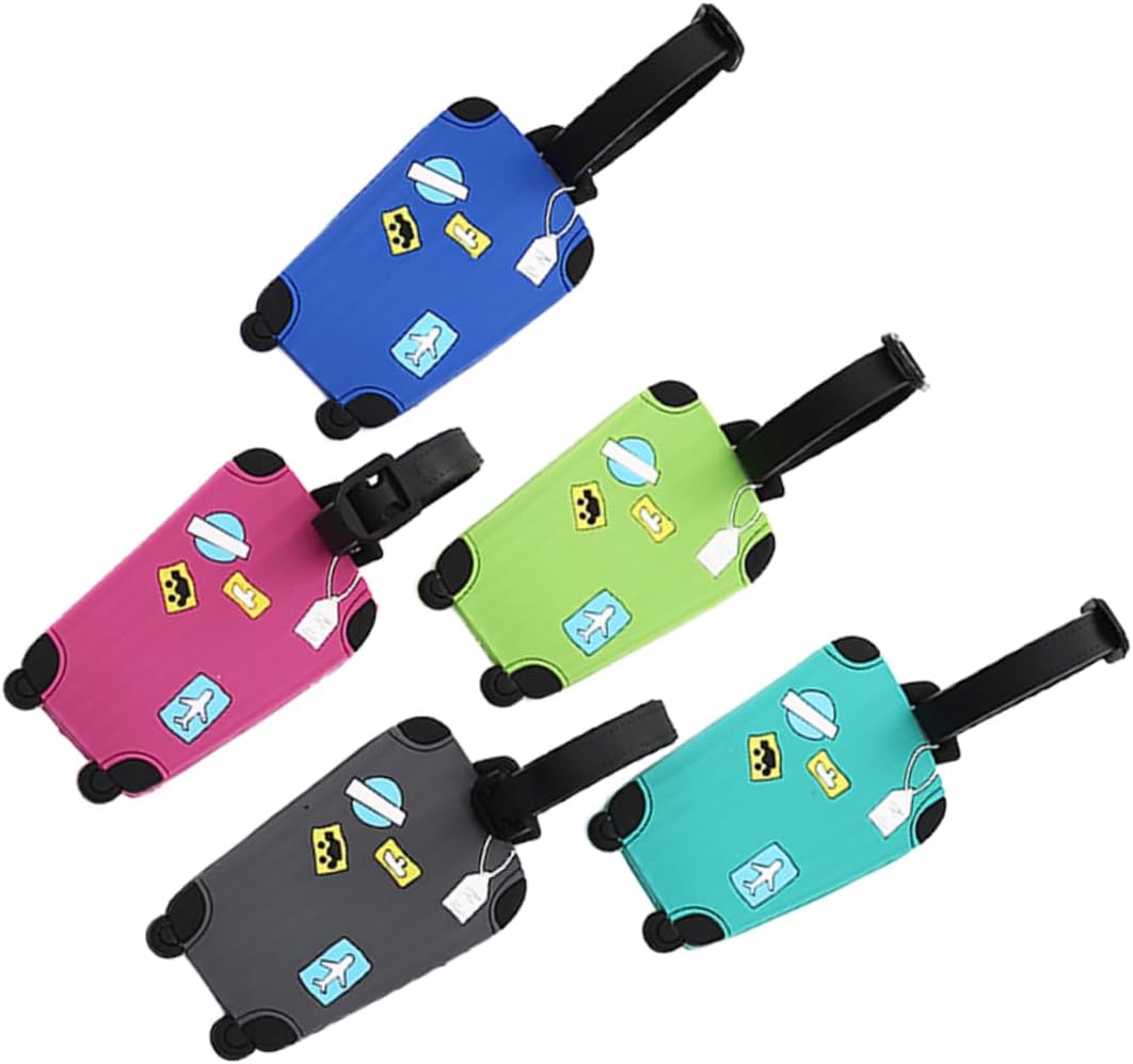 5 Pcs Silicone Suitcase Shape Luggage Tags with Hanging Rope