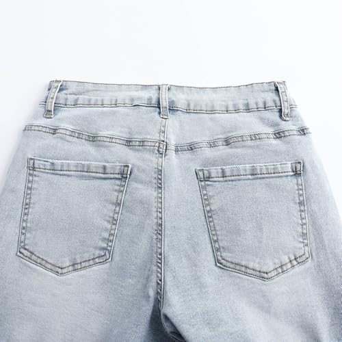 Image of THUNDER STAR Women Mid Rise Ripped Stretchy Jeans Shorts Frayed Raw Hem Casual Denim Shorts