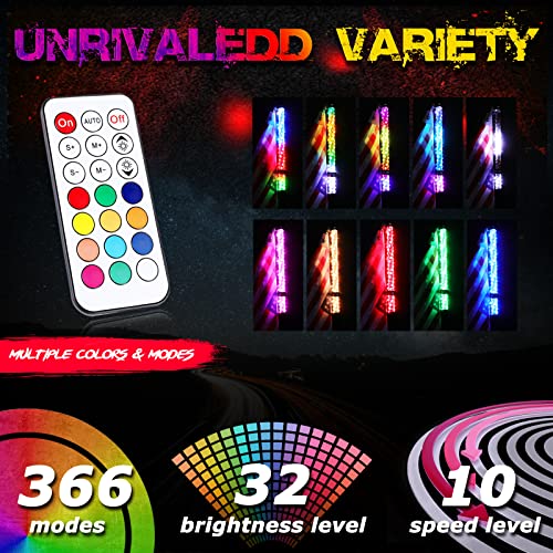 OFFROADTOWN 2PCS 2FT LED Whip Light RF Remote Control Spiral Lighted Whips RGB Dancing/Chasing Light Antenna LED Whips for UTV ATV Polaris RZR Razor Offroad Trucks Pickup 4X4 Dune