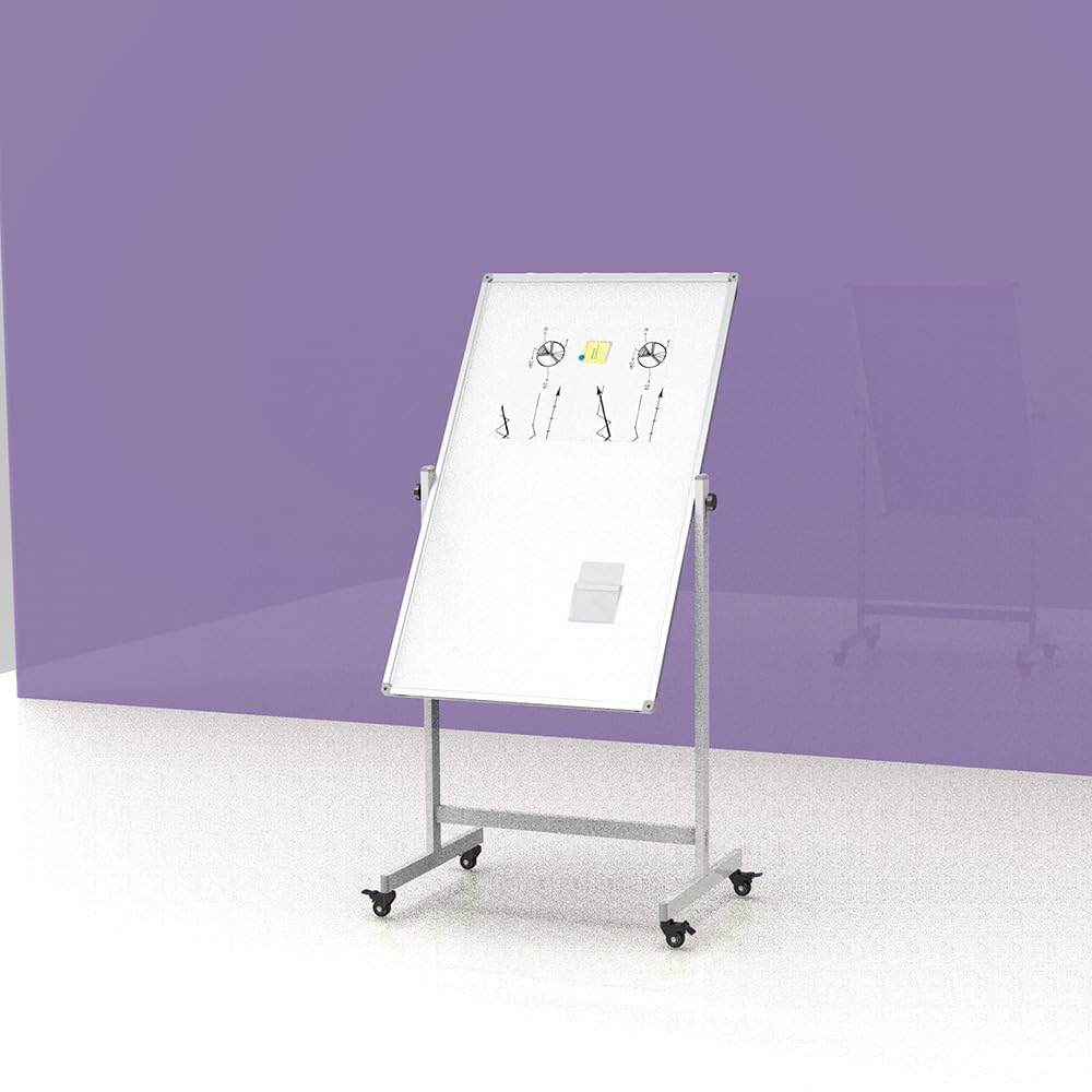IVOL Mobilna tablica suchościeralna – stal lakierowana na biało – dwustronna – magnetyczna i z regulacją wysokości – 66 x 110 cm