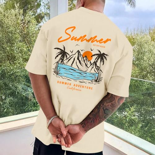 Tuislay Mens Graphic t-Shirts Casual Oversized Letter Print Beach Shirts Baggy Cotton Short Sleeve Tshirt Summer tee Top3