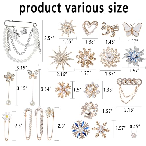 Image of 51 Pcs Pearl Brooch Pins for Women, Charms for Socks Safety Pin, Gold Charms DIY (Brooch & Pin 002)