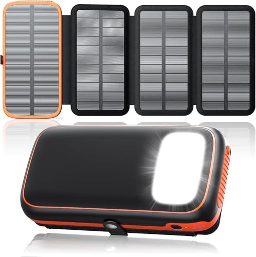 Caricatore Solare Power Bank 27000mAh – FEELLE Caricabatterie Solare con 3 Uscite USB, 3A Ricarica Rapida, Torcia...