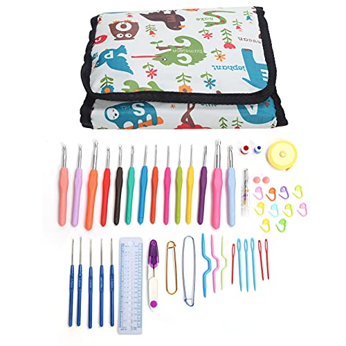 YedaHcy Colored Crochet Hooks Extended Sweater Pin Head Soft Handle Weaving Tools Kit with Ergonomic for Arthritic Hands and Handicraft Lovers, Complete Set with Multiple Sizes and Access