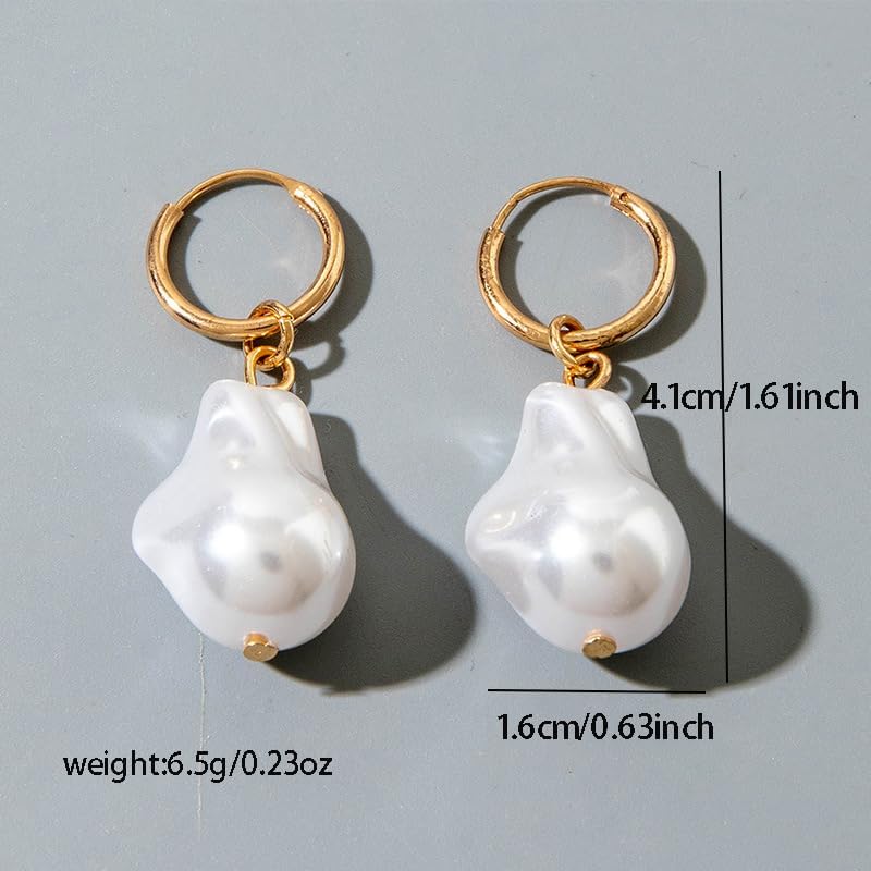 Baroque Pearl Earrings for Women Chunky Gold Big Pearl Statement Stud Earrings Irregular Vintage Small Hoop Earring Trendy Jewelry Accessories - Image 7
