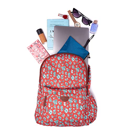 Image of TEAL BY CHUMBAK Women's Laptop Backpack | Office /School /College /Business /Travel - 13Inch Laptop | Stylish and Trendy Printed Canvas Backpack | Red (Wildflower)