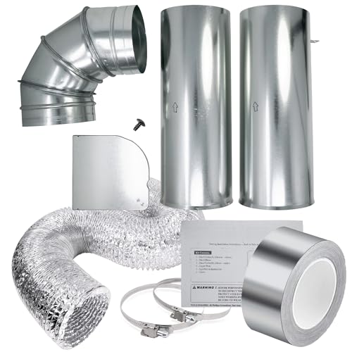 3911EZ9131X Side Vent Kit for LG and GE Dryer 4 inch x 8 feet Flexible Aluminum Duct Hose 2 Stainless Steel Clamps 3.9mil Aluminum Tape 2 inch x 65 feet Insulation Duct Tape