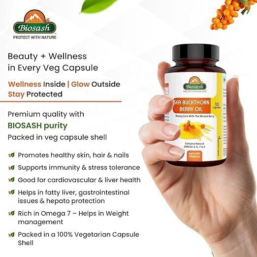 Image of Sea Buckthorn Berry Oil Capsules 30 Caps | CO2 Extracted from Certified Organic Berries | Omega 3 6 7 9 | Antioxidants & Vitamins | Radiant Skin, Heart, Liver & Immunity Support | Herbal & Natural