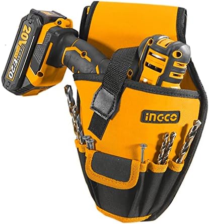 INGCO Small Tool Bag Organizer with Belt, Electrician Drill Pouch, 6 Pockets 600D Polyester with Tool Belt HTBP03011