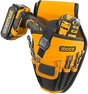 INGCO Small Tool Bag Organizer with Belt, Electrician Drill Pouch, 6 Pockets 600D Polyester with Tool Belt HTBP03011