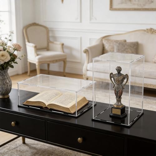 Image of Acrylic Display Case for Red Wine Bottle and Dolls, Versatile Clear Acrylic Display Box with Black Base for Showcase and Displaying, 7x7x16-inch