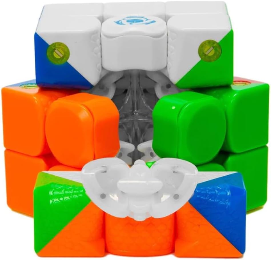 Disassembled view of the speed cube showing the 'Hearts' piece design