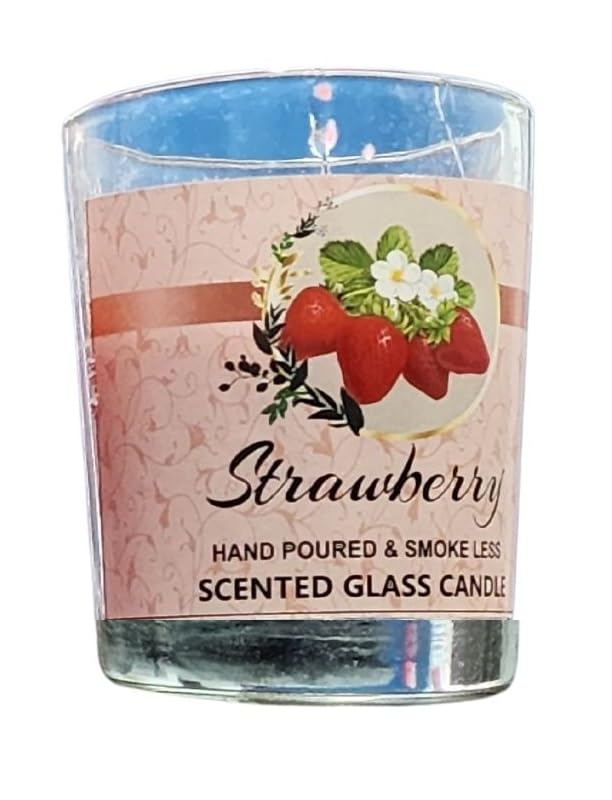 Image of Glass Votive Paraffin Wax Candles Perfect for Decoration of Wedding, Church, Spa, Restaurant, Smokeless Dripless Long Lasting(Strawberry, Set of 1 - Burn Time: 10 Hr)