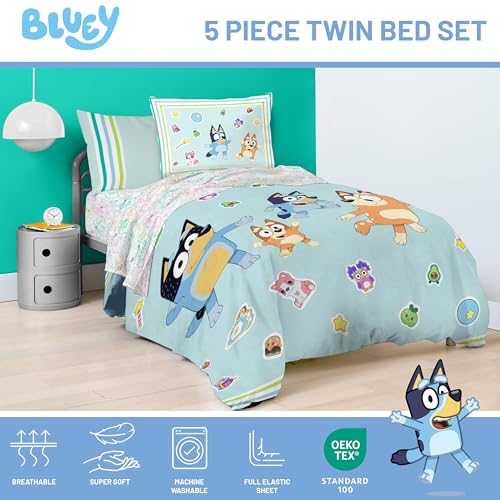 Image of Bluey Bingo Twin Comforter Set 5 Piece Soft Kids Cartoon Bedding, Blue